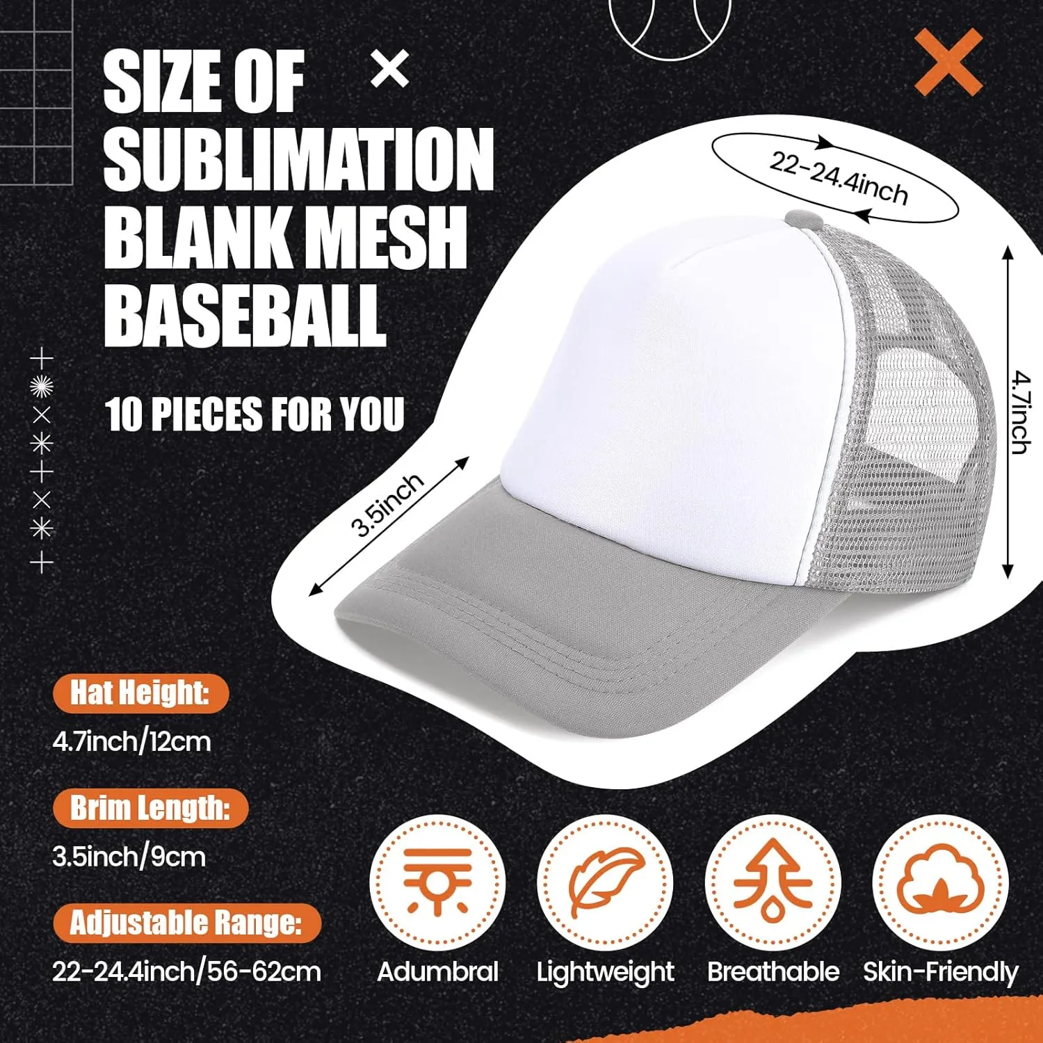 10 Pcs Sublimation Blank Trucker Hats Bulk Mesh Baseball Cap Polyester Mesh Trucker Hat for Men and Women
