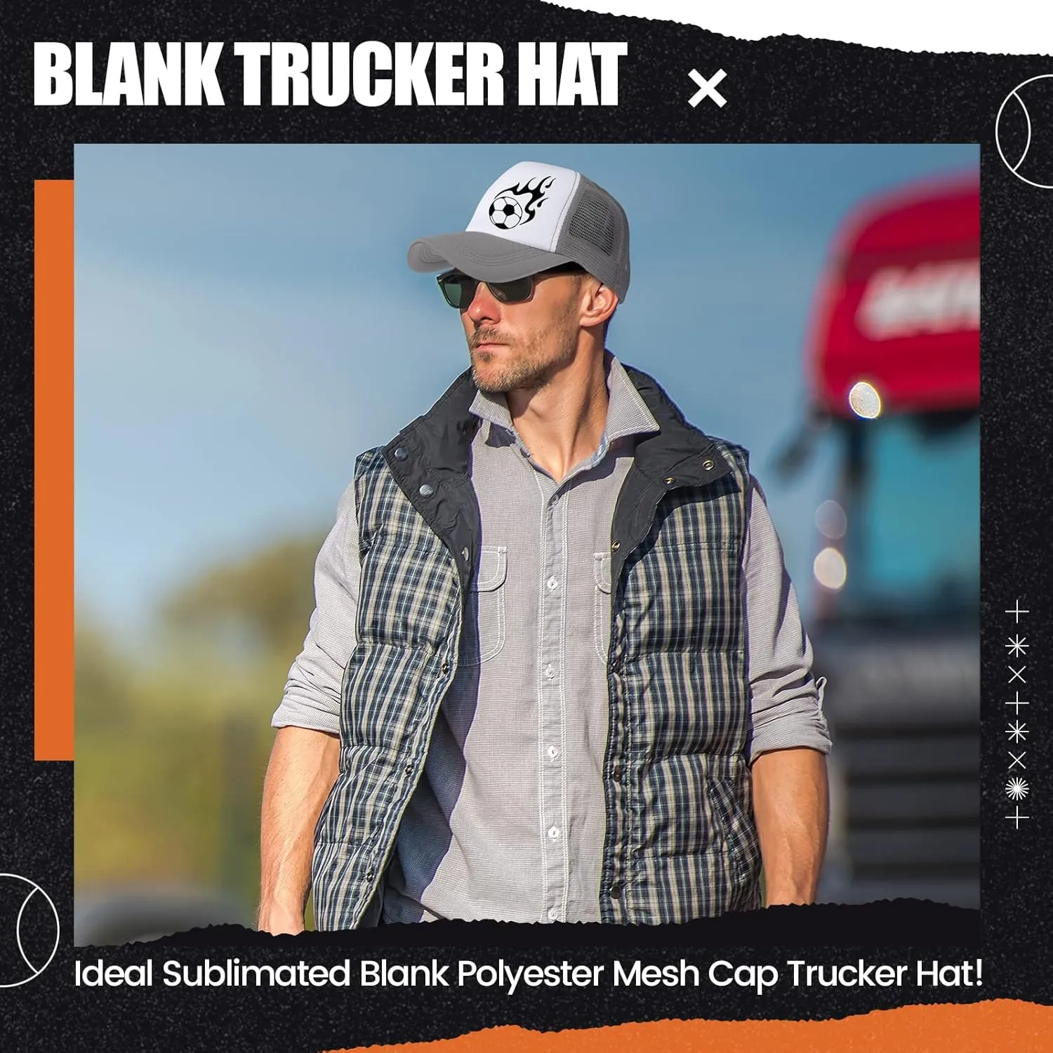 10 Pcs Sublimation Blank Trucker Hats Bulk Mesh Baseball Cap Polyester Mesh Trucker Hat for Men and Women