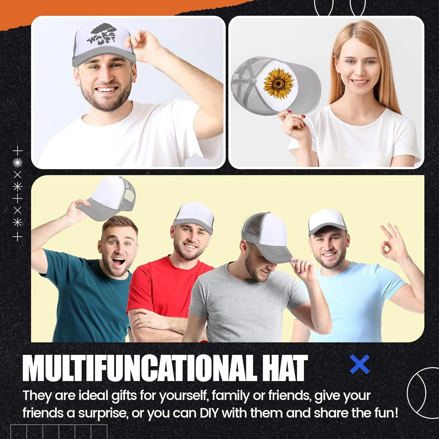 10 Pcs Sublimation Blank Trucker Hats Bulk Mesh Baseball Cap Polyester Mesh Trucker Hat for Men and Women