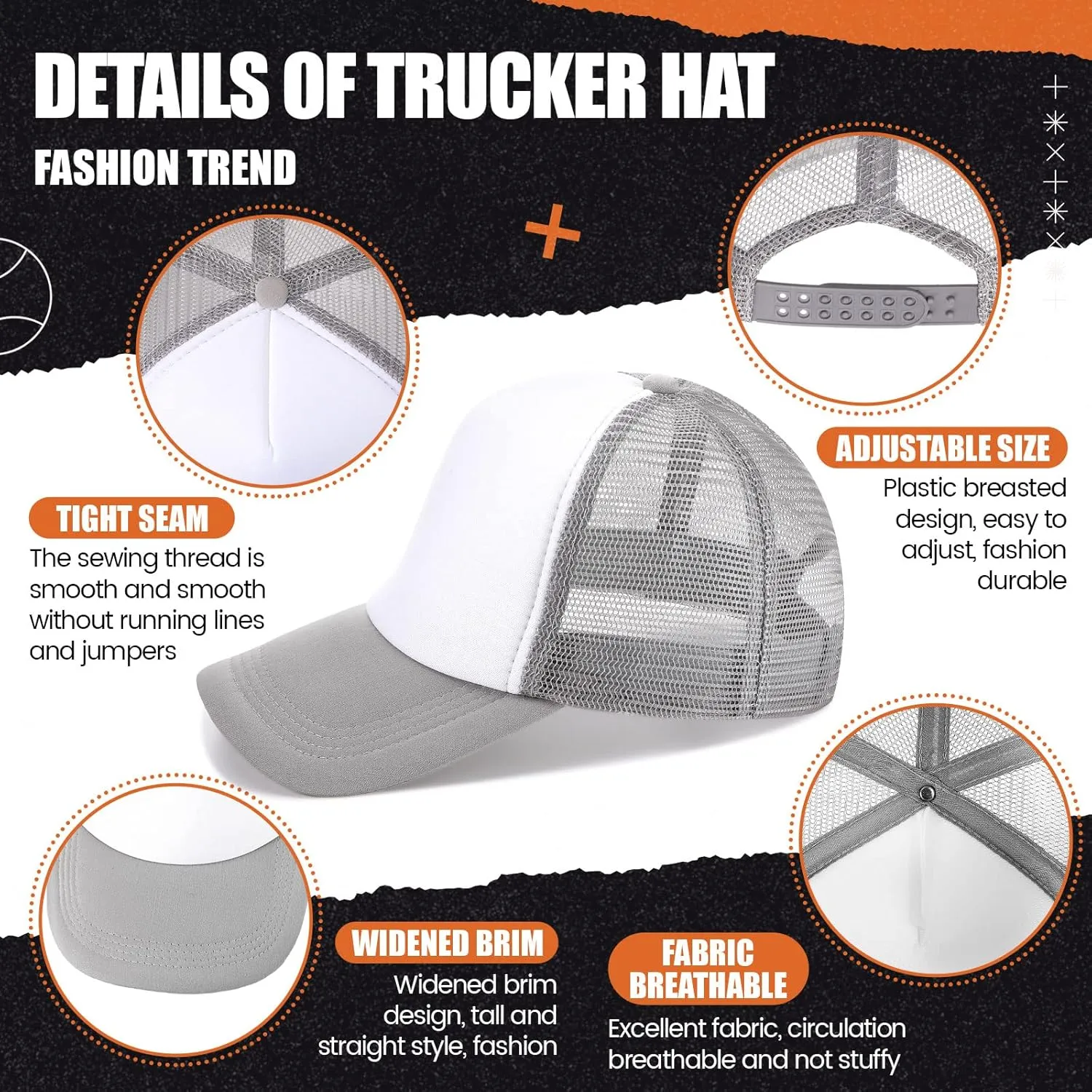 10 Pcs Sublimation Blank Trucker Hats Bulk Mesh Baseball Cap Polyester Mesh Trucker Hat for Men and Women