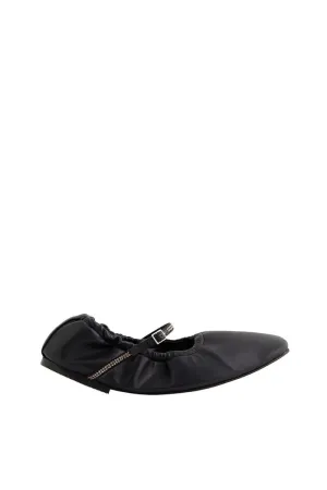 AURORA SILVER CRYSTAL BLACK NAPPA-EFFECT BALLERINA FLATS