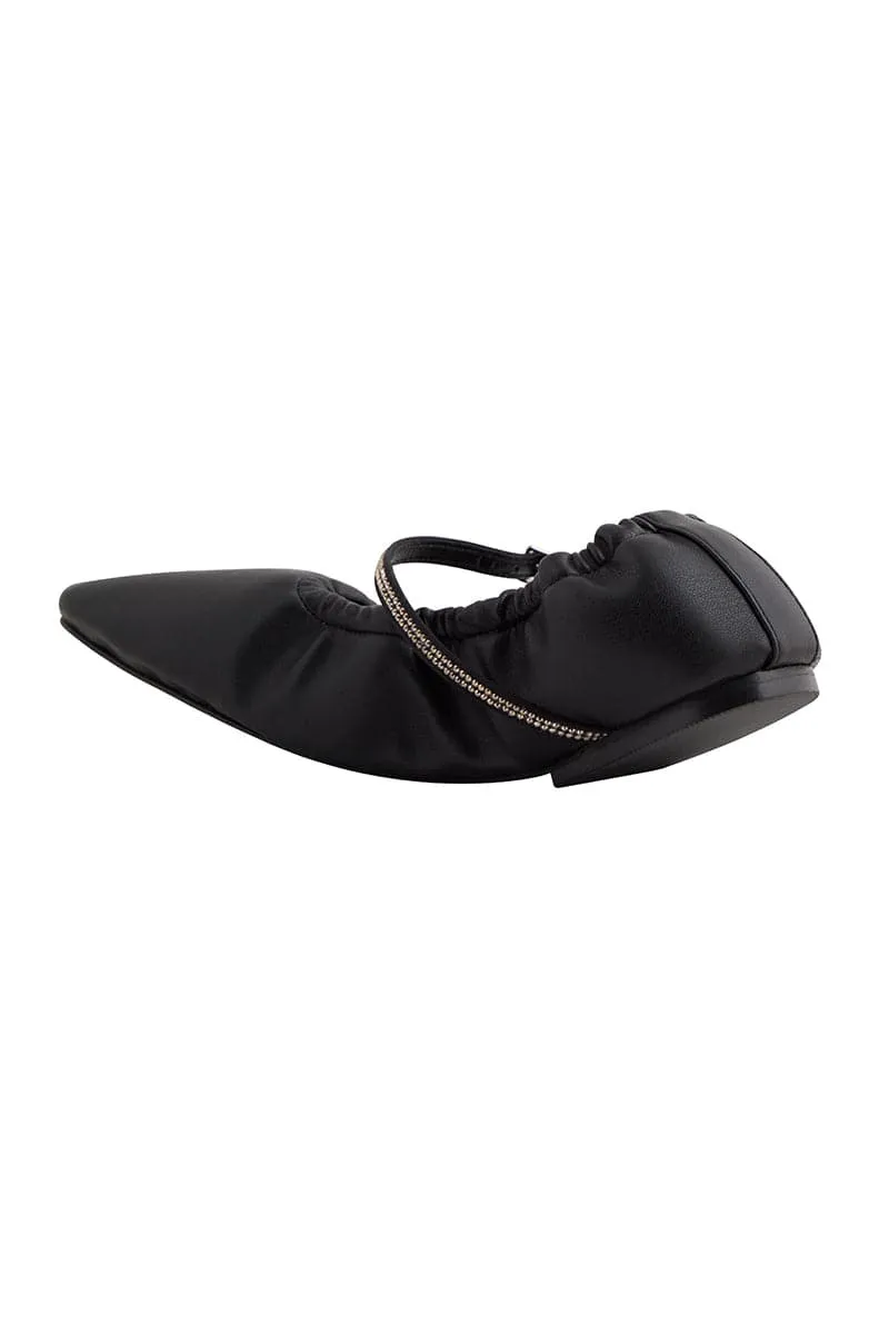 AURORA SILVER CRYSTAL BLACK NAPPA-EFFECT BALLERINA FLATS