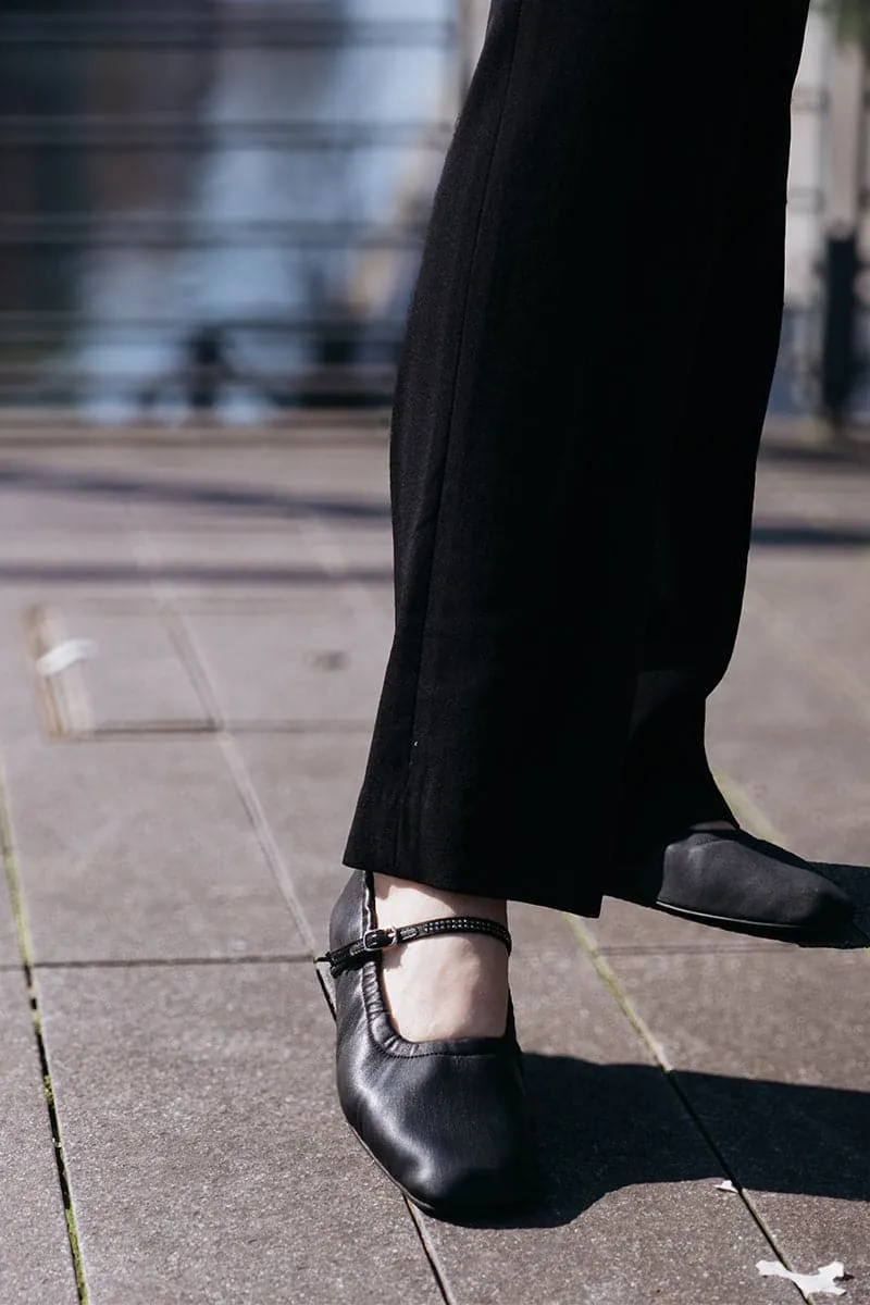 AURORA SILVER CRYSTAL BLACK NAPPA-EFFECT BALLERINA FLATS