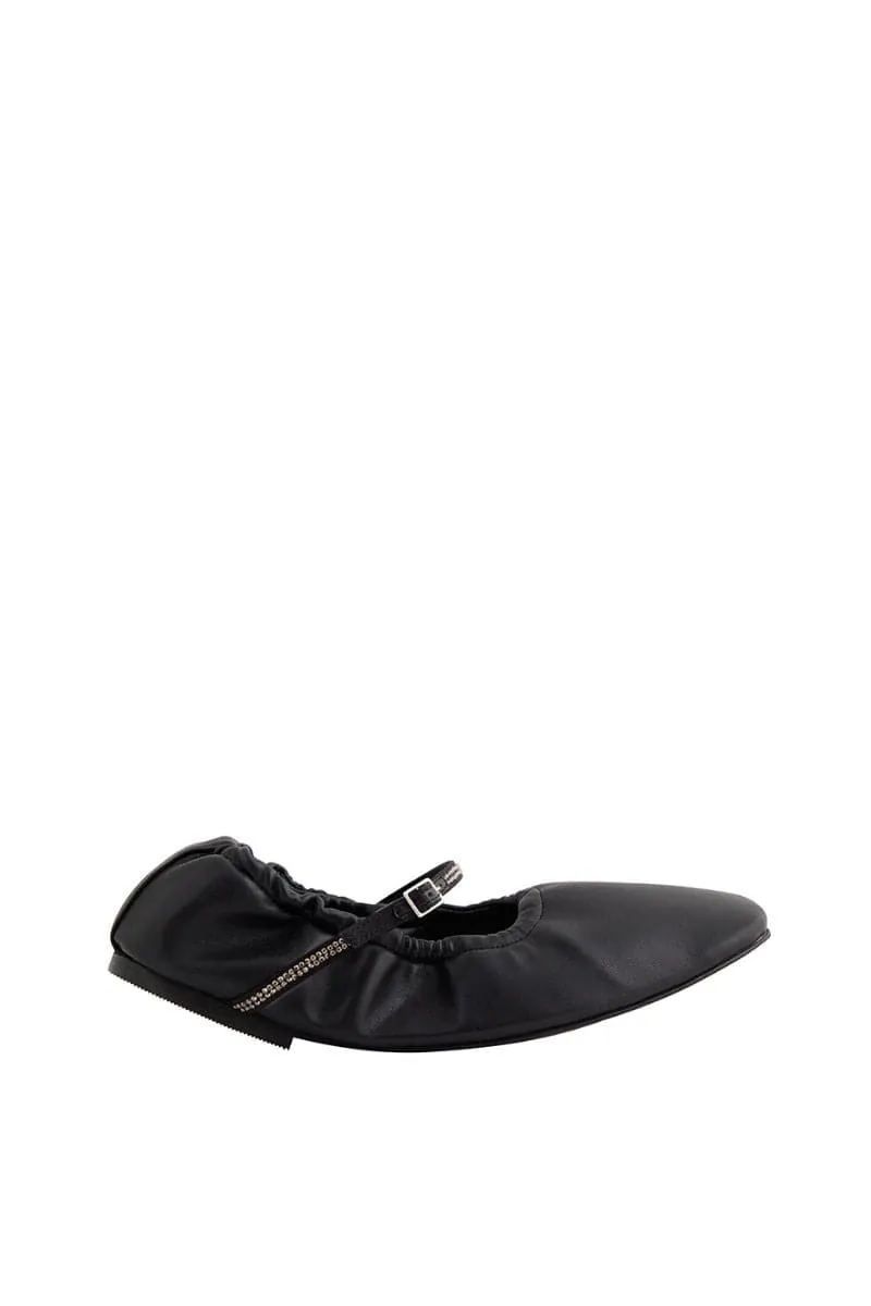 AURORA SILVER CRYSTAL BLACK NAPPA-EFFECT BALLERINA FLATS