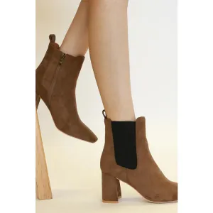 Beast Fashion Faux Suede Block Heel Chelsea Boots with Elastic Side Panel