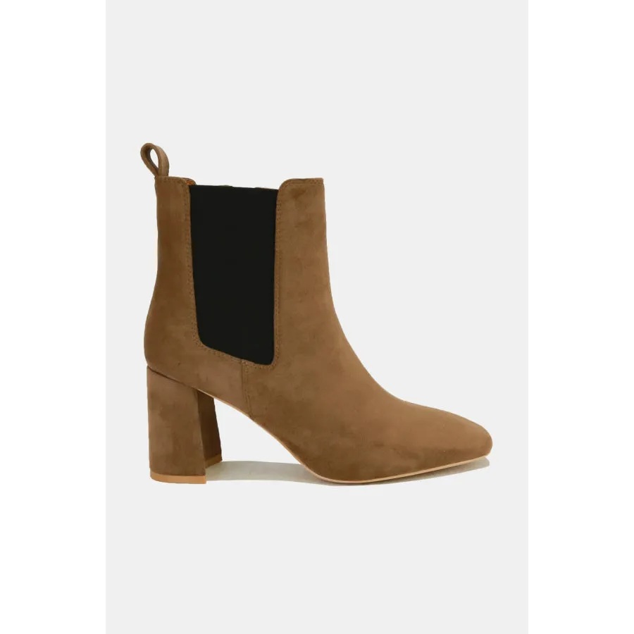 Beast Fashion Faux Suede Block Heel Chelsea Boots with Elastic Side Panel
