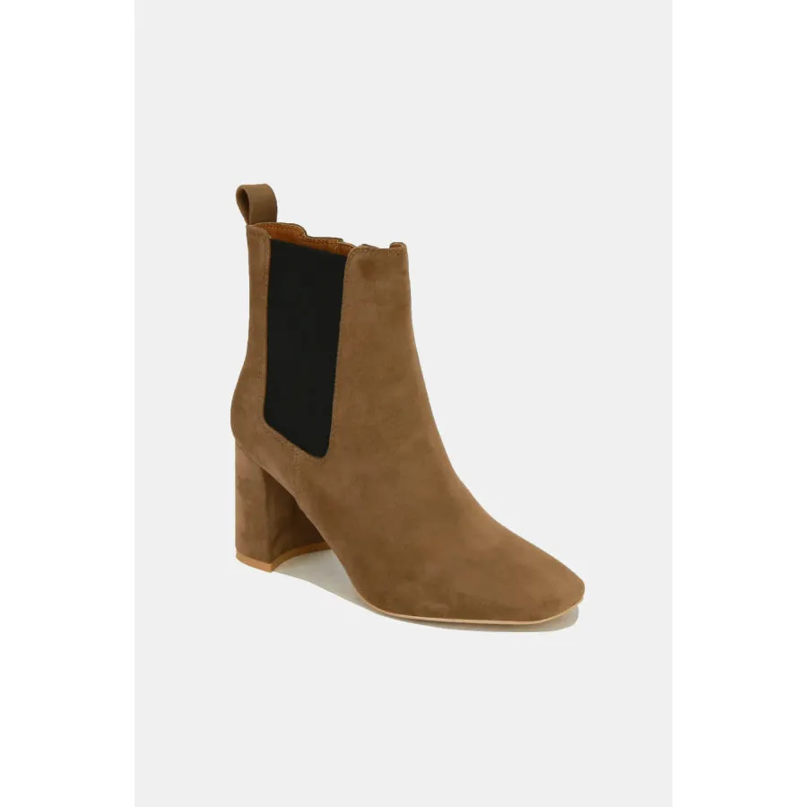 Beast Fashion Faux Suede Block Heel Chelsea Boots with Elastic Side Panel