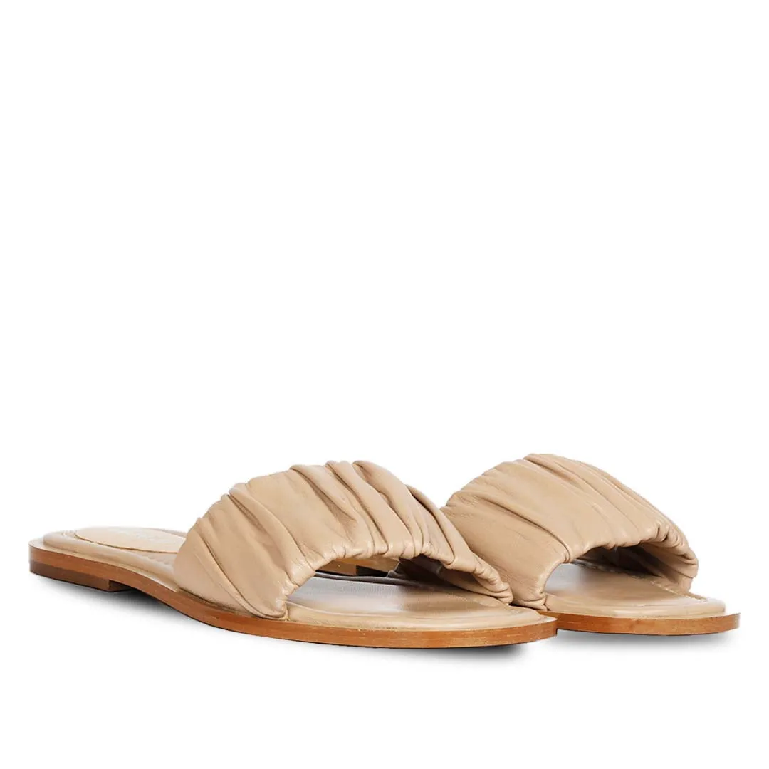 Beatrice Beige Handcrafted Leather Slides