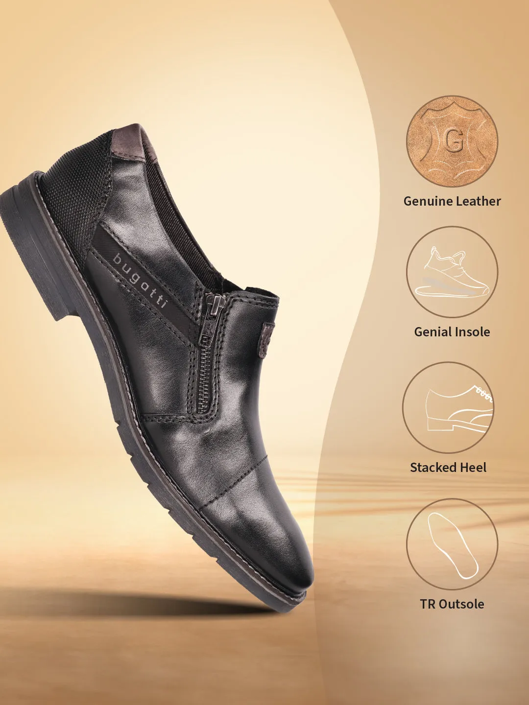 bugatti Black Premium Leather Loafers