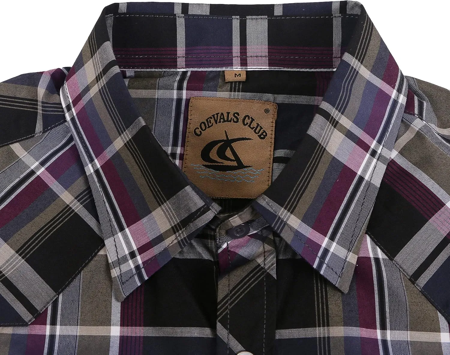COEVALS CLUB Men's Western Plaid Pearl Snap Buttons Two Pocket Casual Short Sleeve Shirts