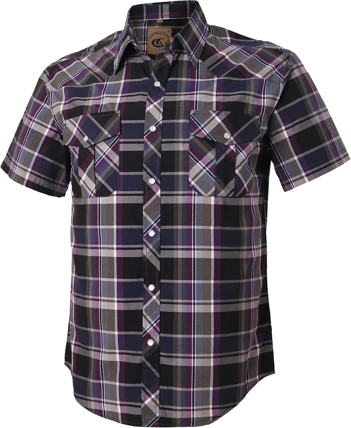 COEVALS CLUB Men's Western Plaid Pearl Snap Buttons Two Pocket Casual Short Sleeve Shirts