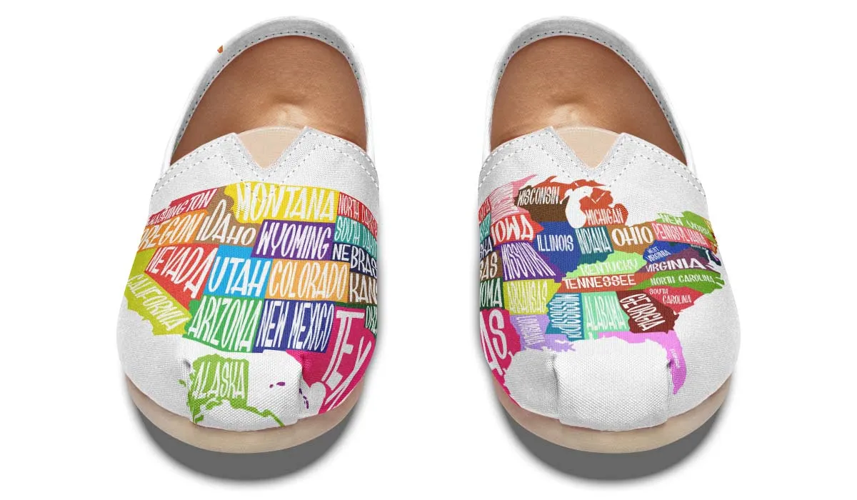 Colorful States Map Casual Shoes