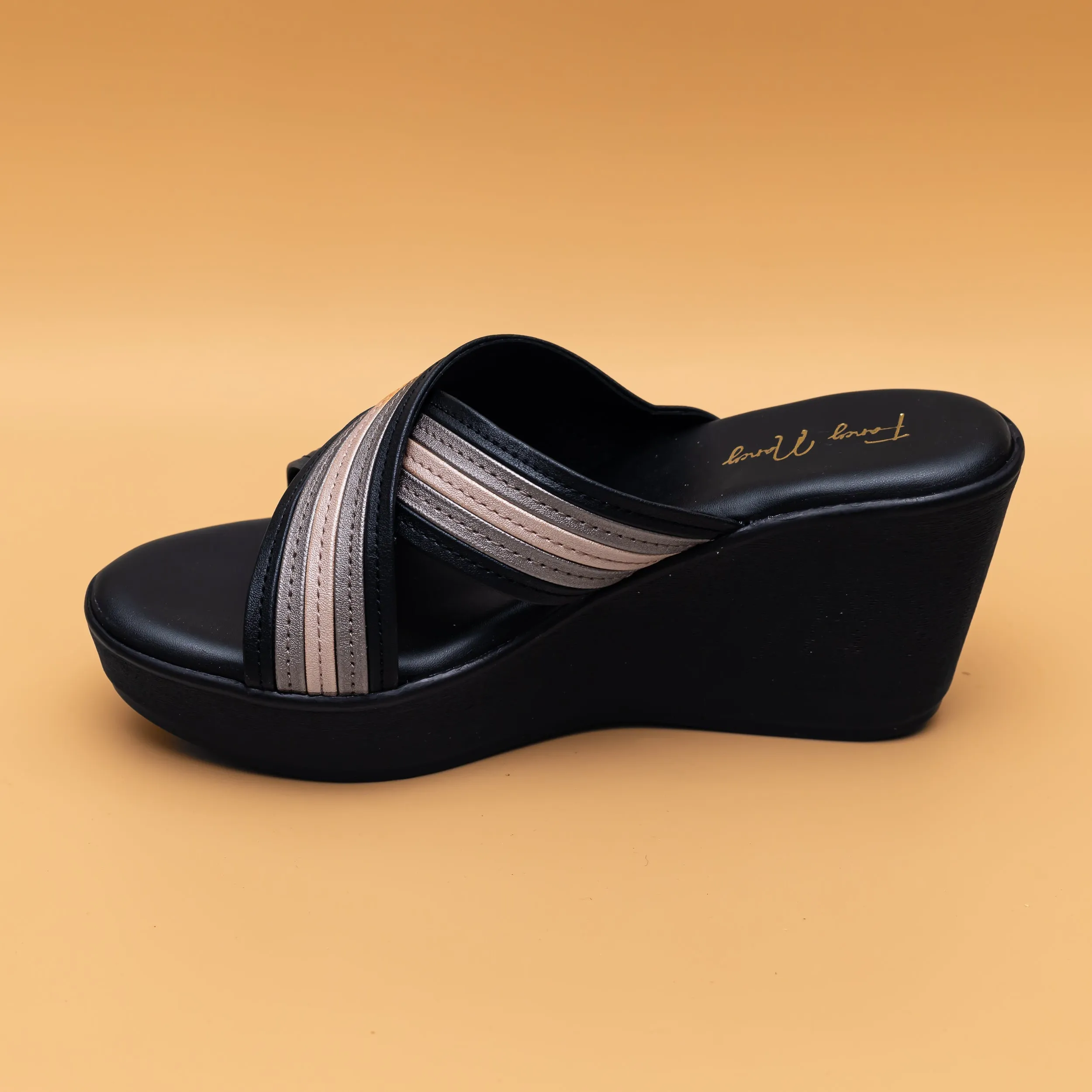 Cross Strap Wedges - Black