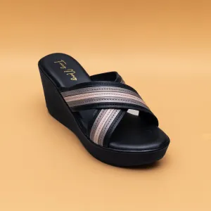 Cross Strap Wedges - Black