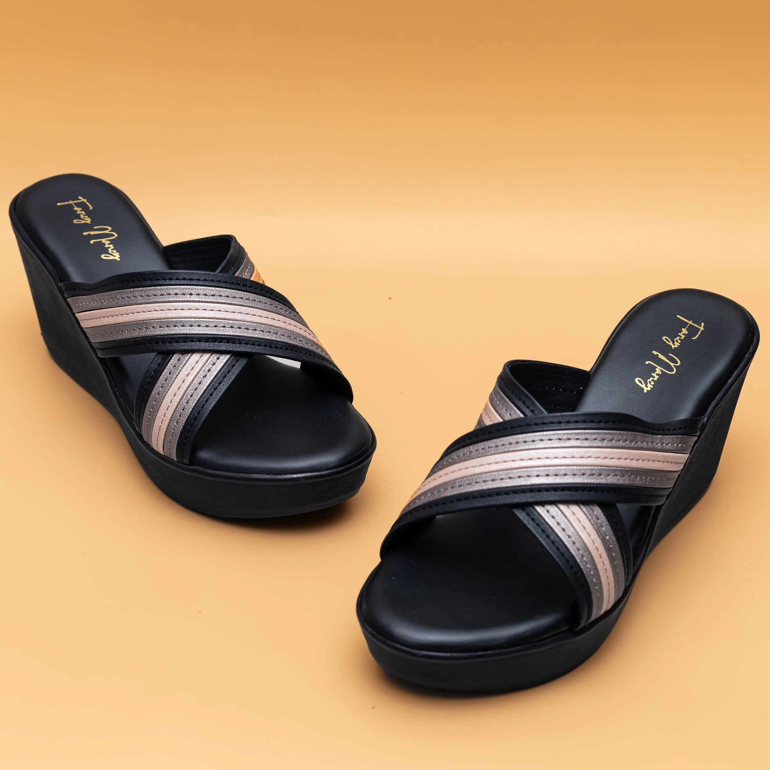Cross Strap Wedges - Black