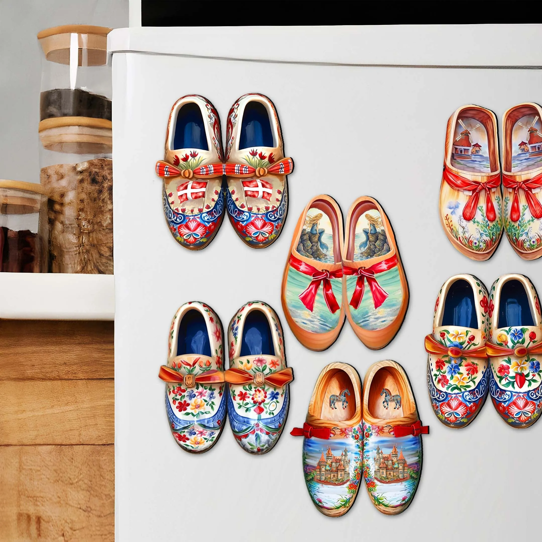 Danish Shoes Decorative Wooden Magnets Set of 6 by G. Debrekht - Love Family Decor - 8090073G-S6