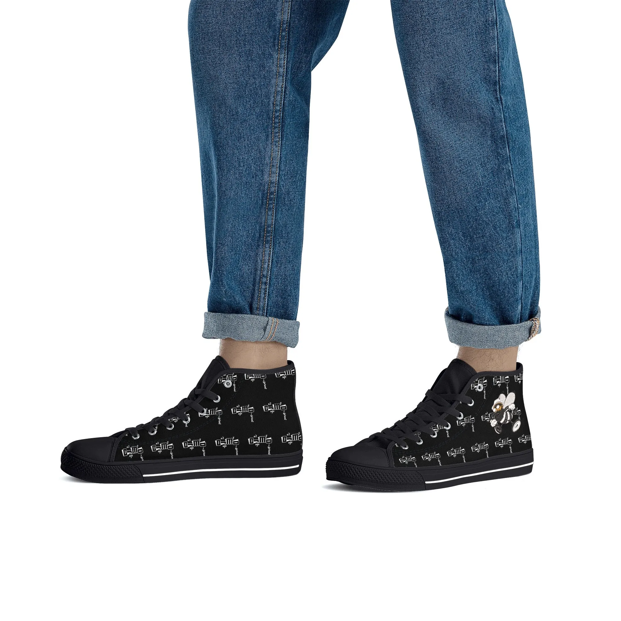 DJMD Mens Printed   Embroidered High Top Canvas Shoes