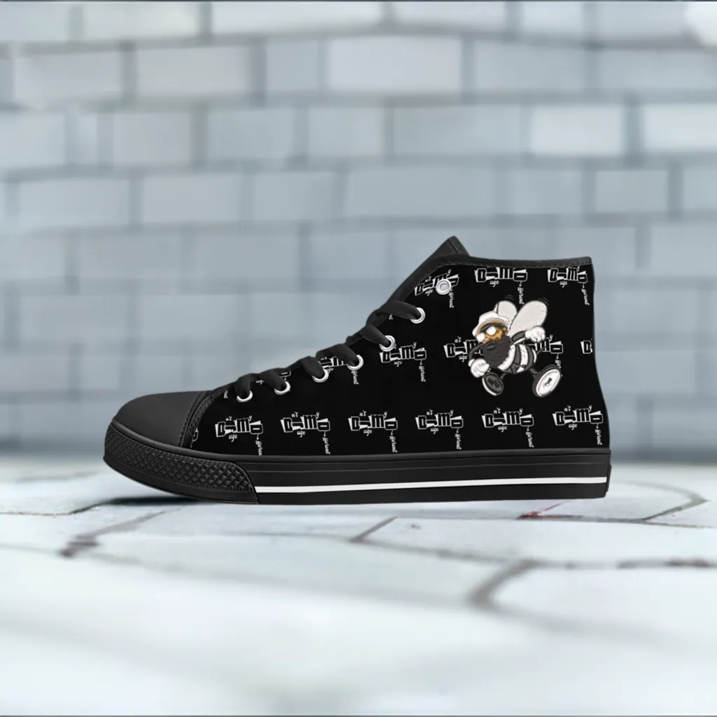 DJMD Mens Printed   Embroidered High Top Canvas Shoes
