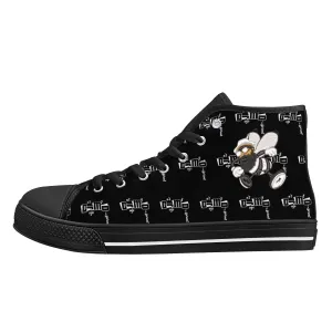 DJMD Mens Printed   Embroidered High Top Canvas Shoes