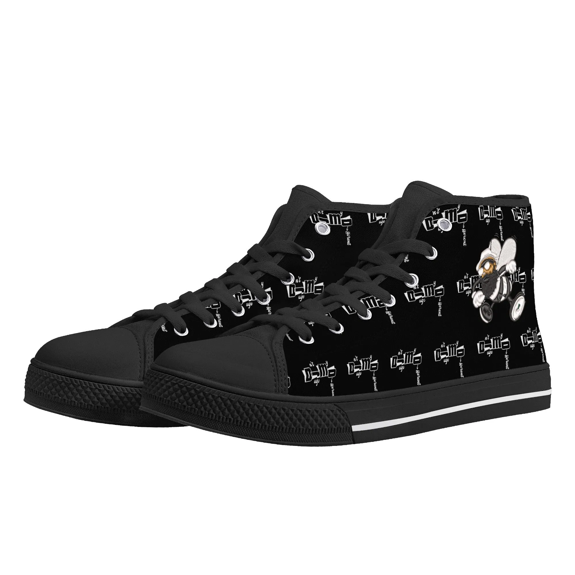 DJMD Mens Printed   Embroidered High Top Canvas Shoes