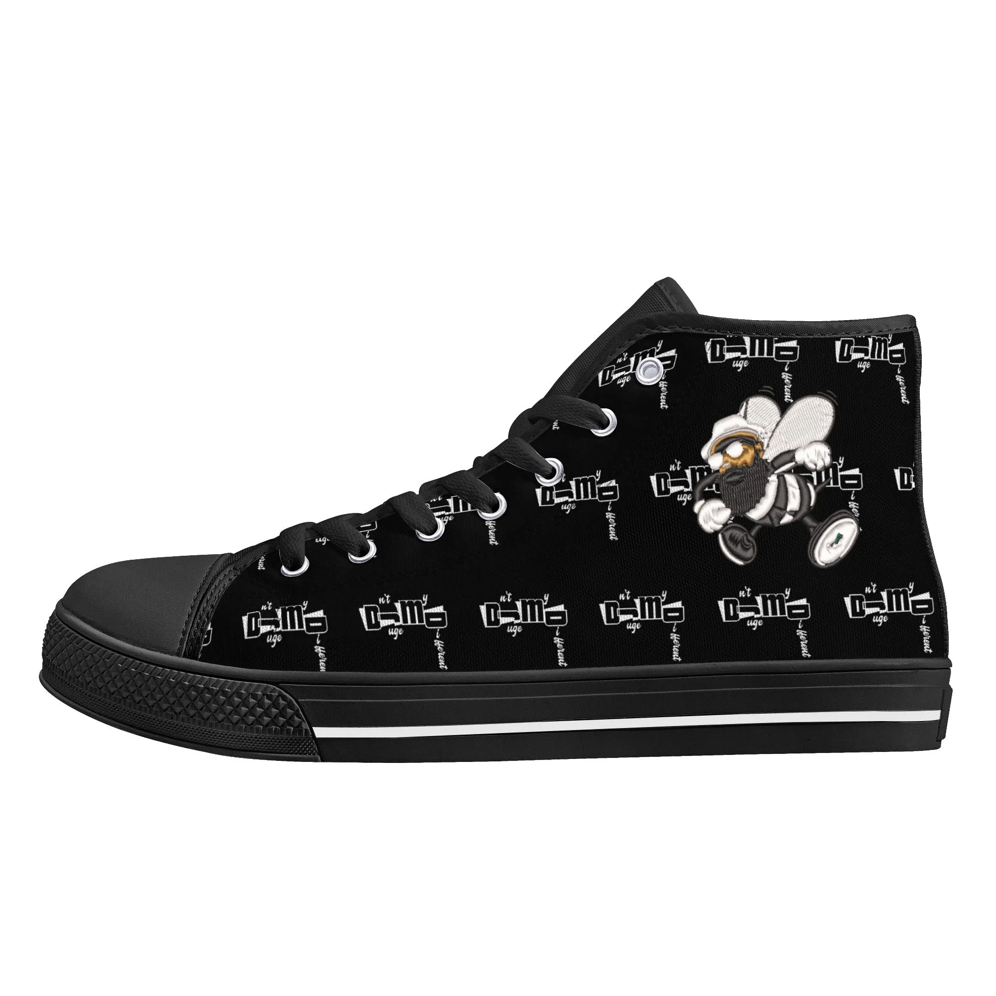 DJMD Mens Printed   Embroidered High Top Canvas Shoes