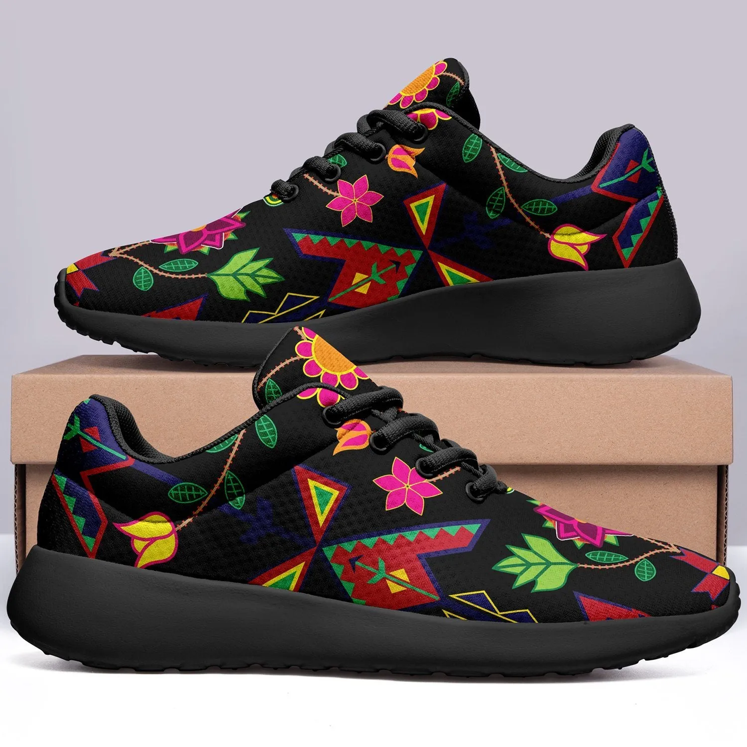 Geometric Floral Spring Black Ikkaayi Sport Sneakers