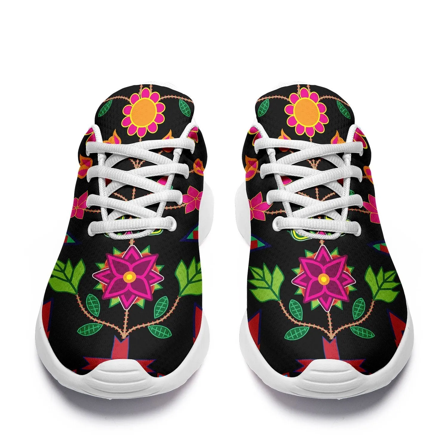 Geometric Floral Spring Black Ikkaayi Sport Sneakers