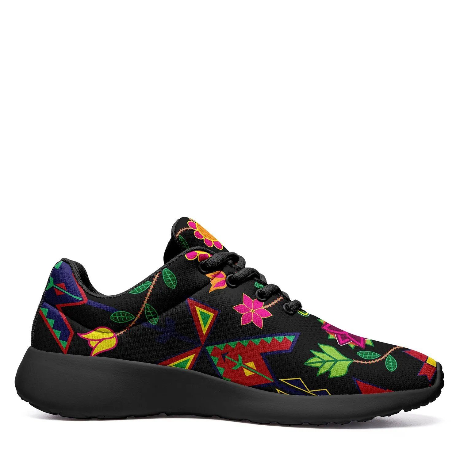 Geometric Floral Spring Black Ikkaayi Sport Sneakers