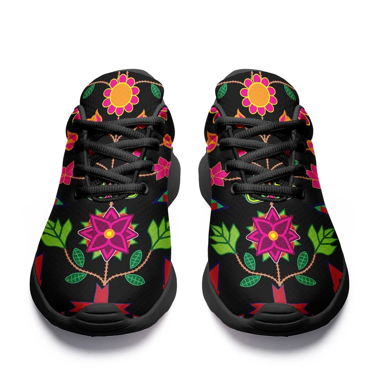 Geometric Floral Spring Black Ikkaayi Sport Sneakers