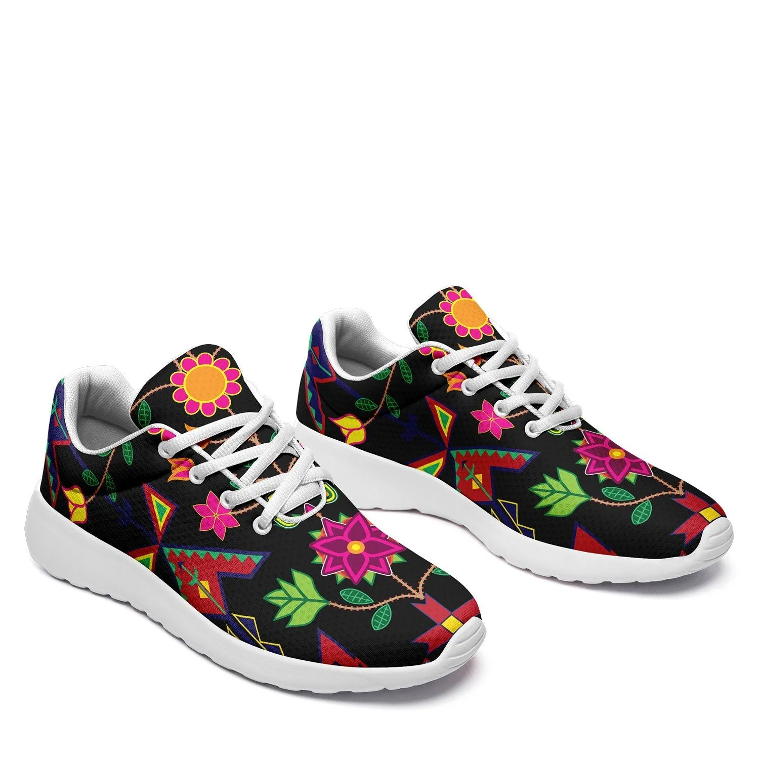 Geometric Floral Spring Black Ikkaayi Sport Sneakers