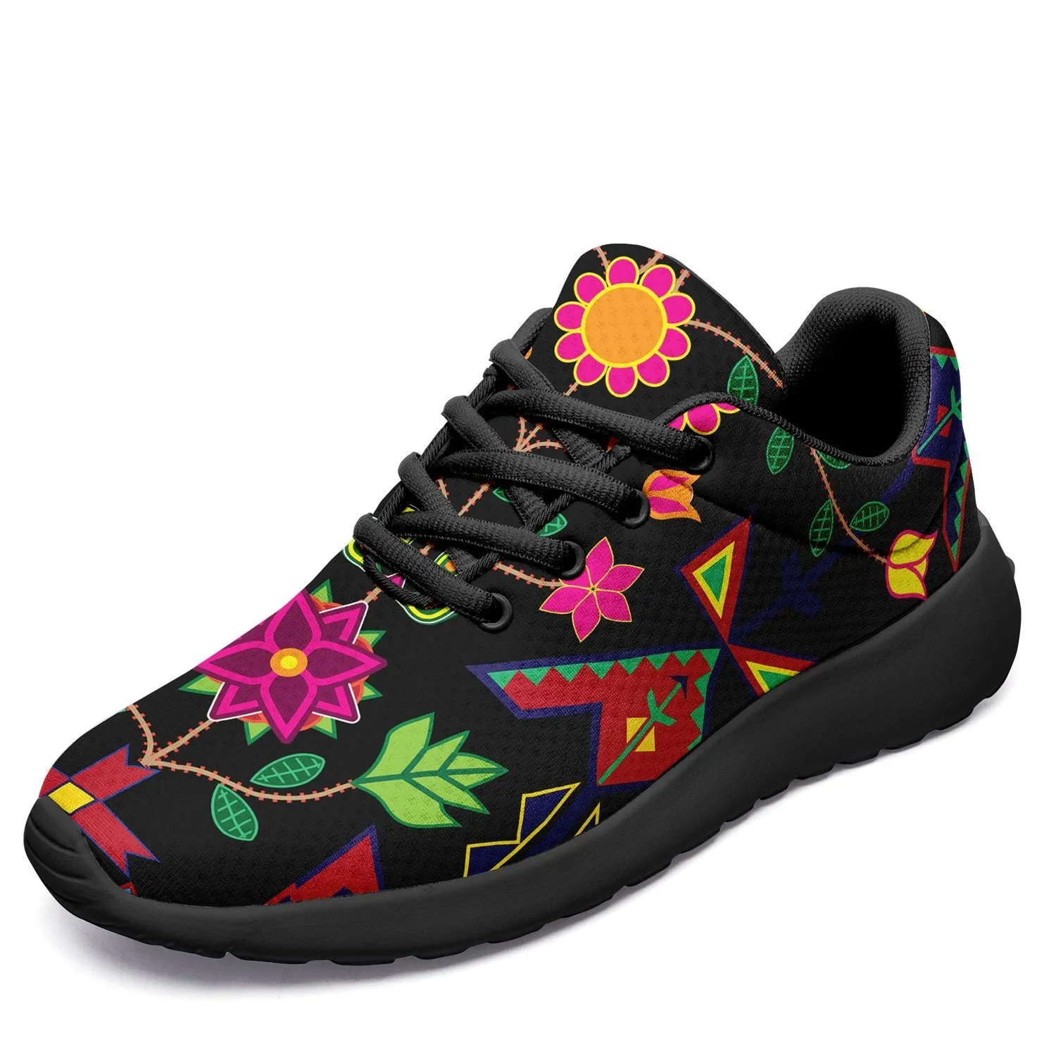 Geometric Floral Spring Black Ikkaayi Sport Sneakers