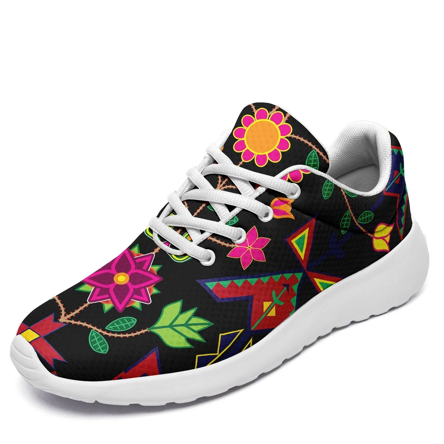 Geometric Floral Spring Black Ikkaayi Sport Sneakers