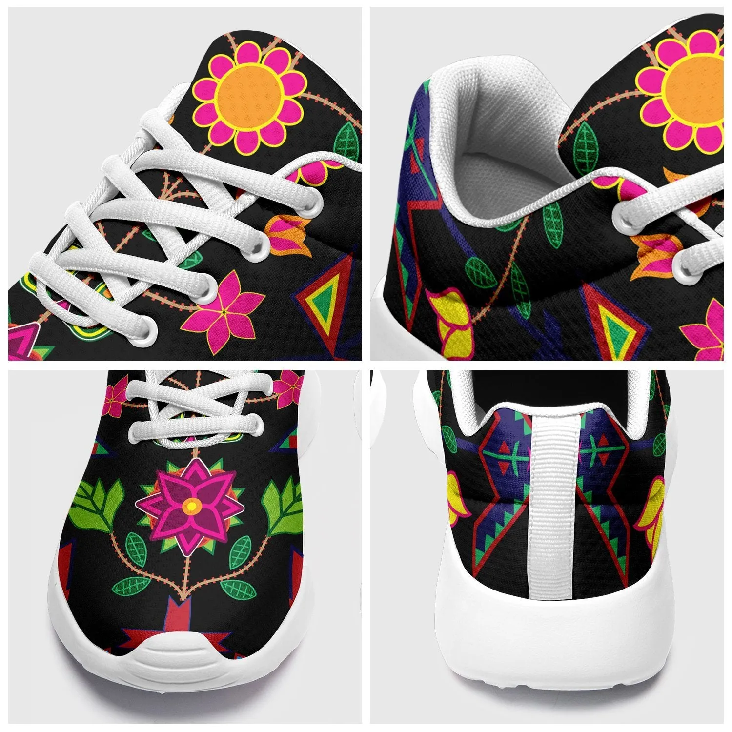Geometric Floral Spring Black Ikkaayi Sport Sneakers