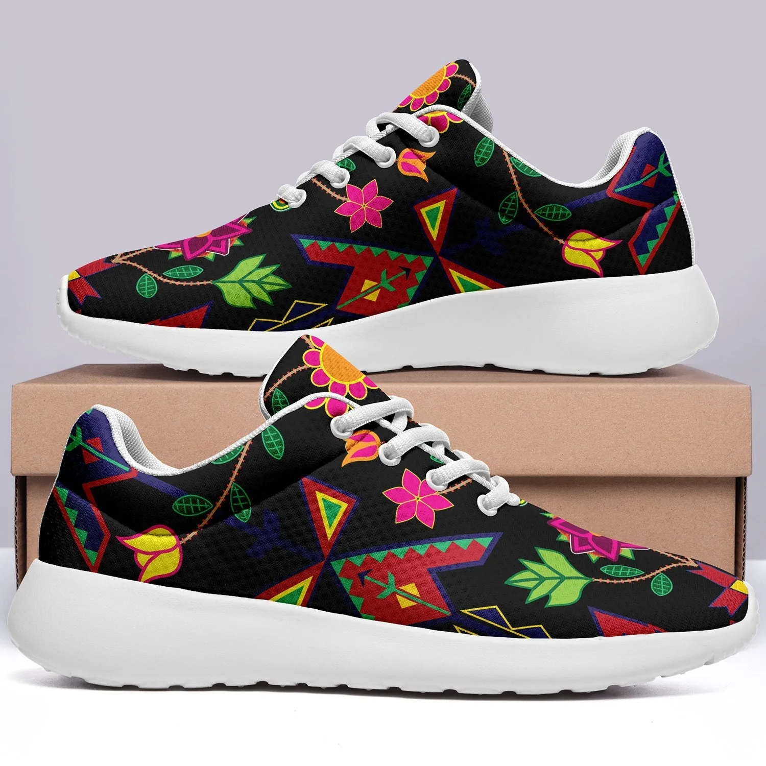 Geometric Floral Spring Black Ikkaayi Sport Sneakers