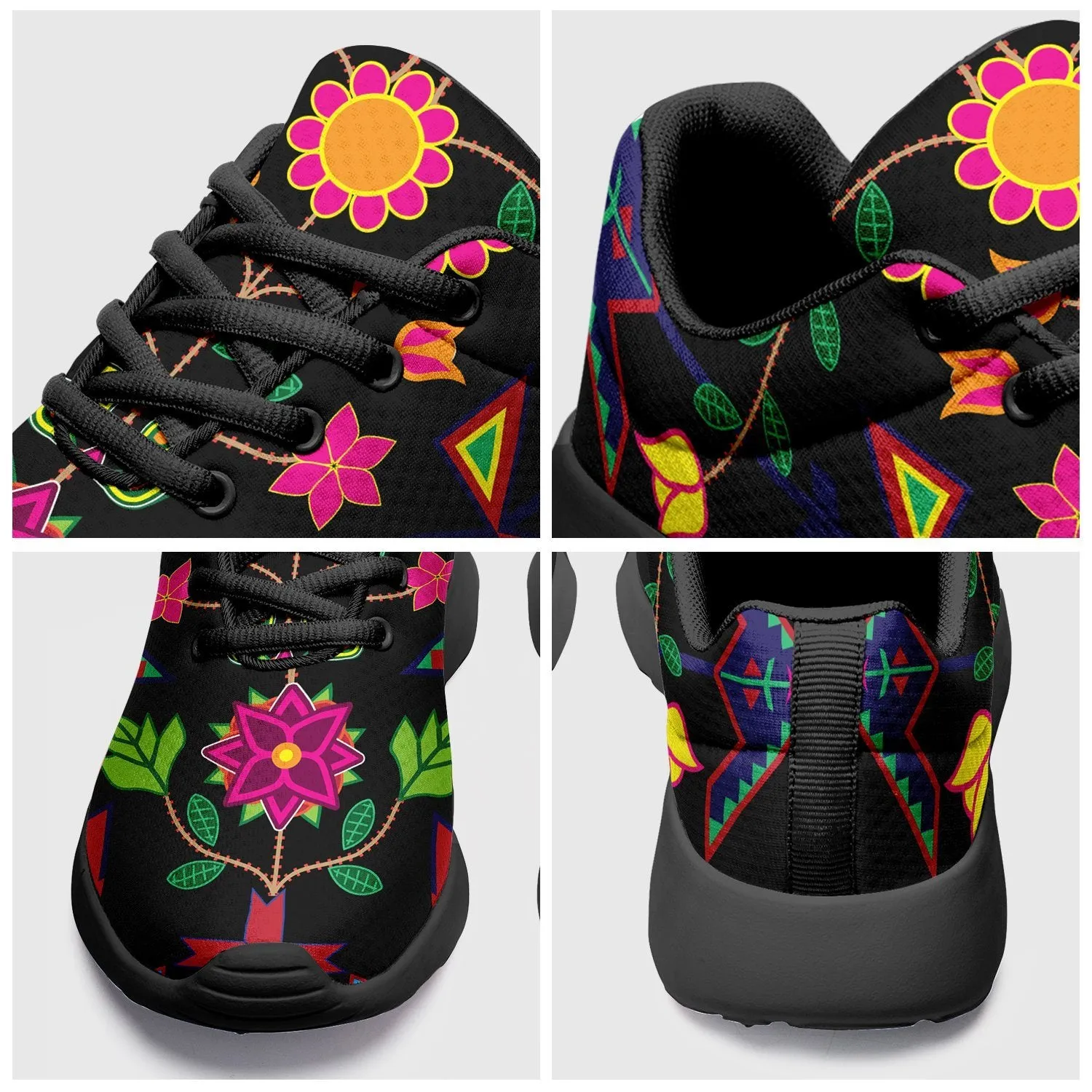 Geometric Floral Spring Black Ikkaayi Sport Sneakers