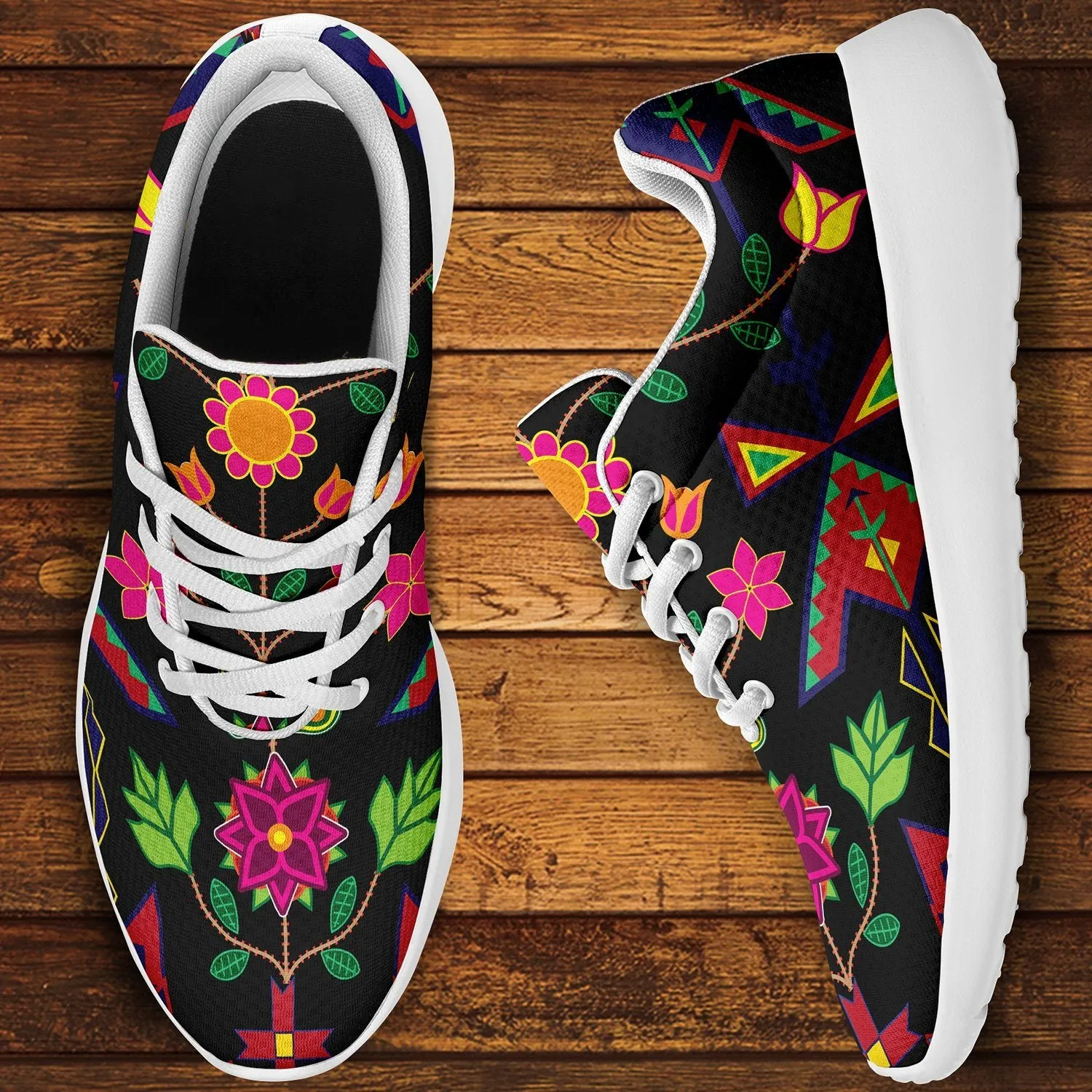 Geometric Floral Spring Black Ikkaayi Sport Sneakers
