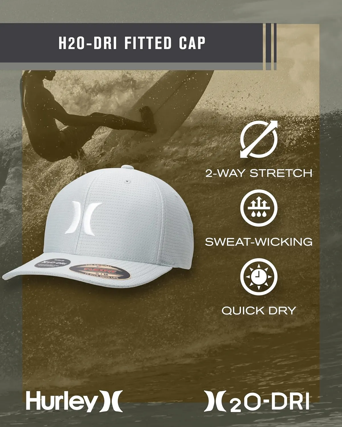 Hurley Men's Baseball Cap ?C Lightweight Curved Bill H2O Dri Fitted Caps for Men