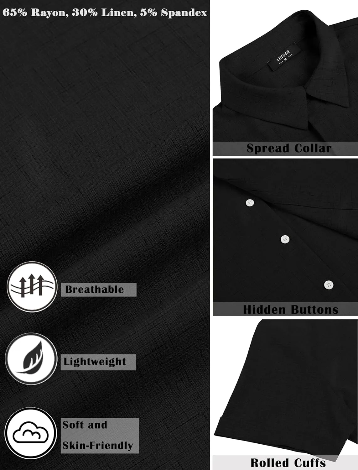 LETSEE Linen Shirts for Men Short Sleeve Button Down Dress Casual Shirt Beach Summer Wedding Hawaiian Outfit