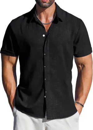 LETSEE Linen Shirts for Men Short Sleeve Button Down Dress Casual Shirt Beach Summer Wedding Hawaiian Outfit