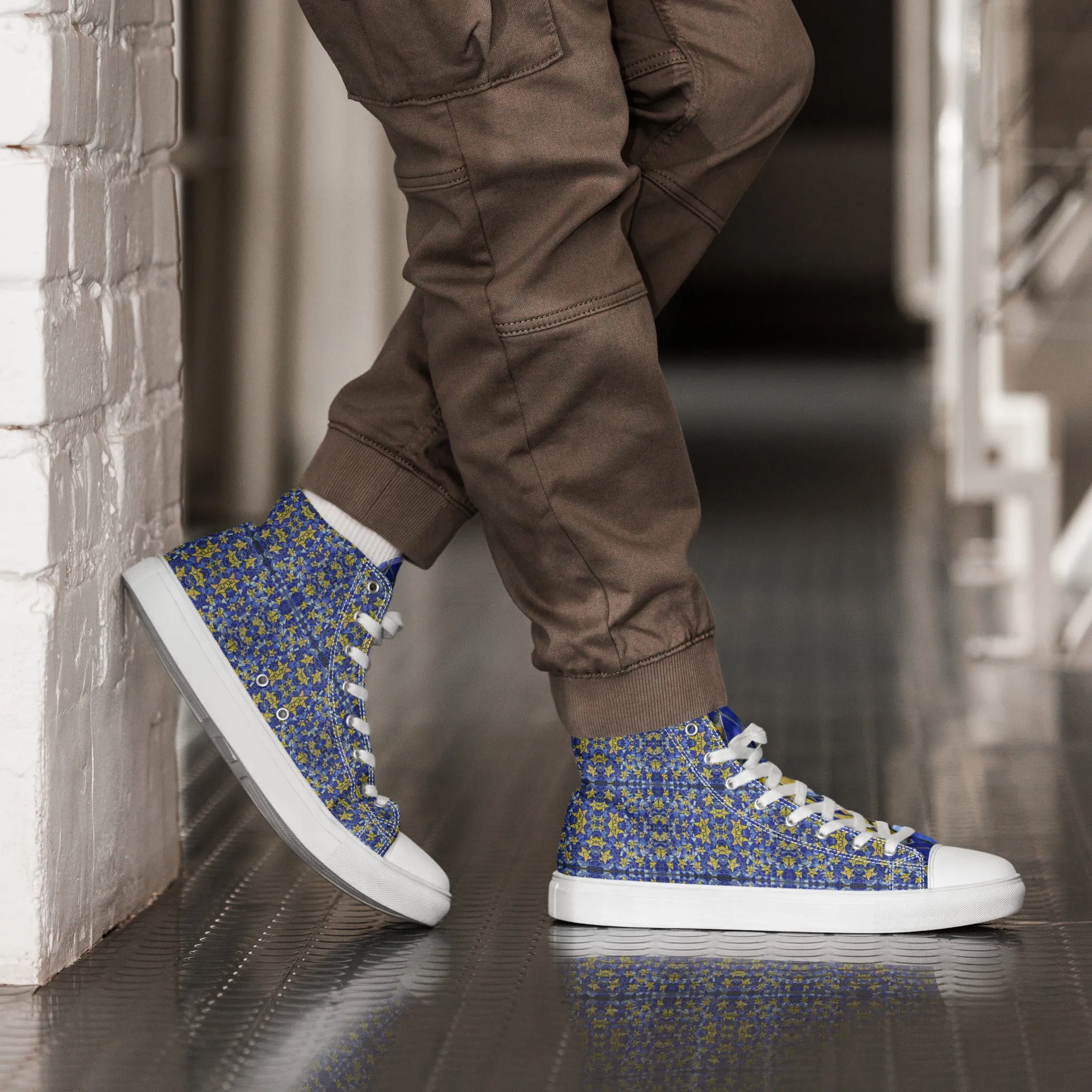 Men’s colorful high top canvas shoes - Blue Gourami
