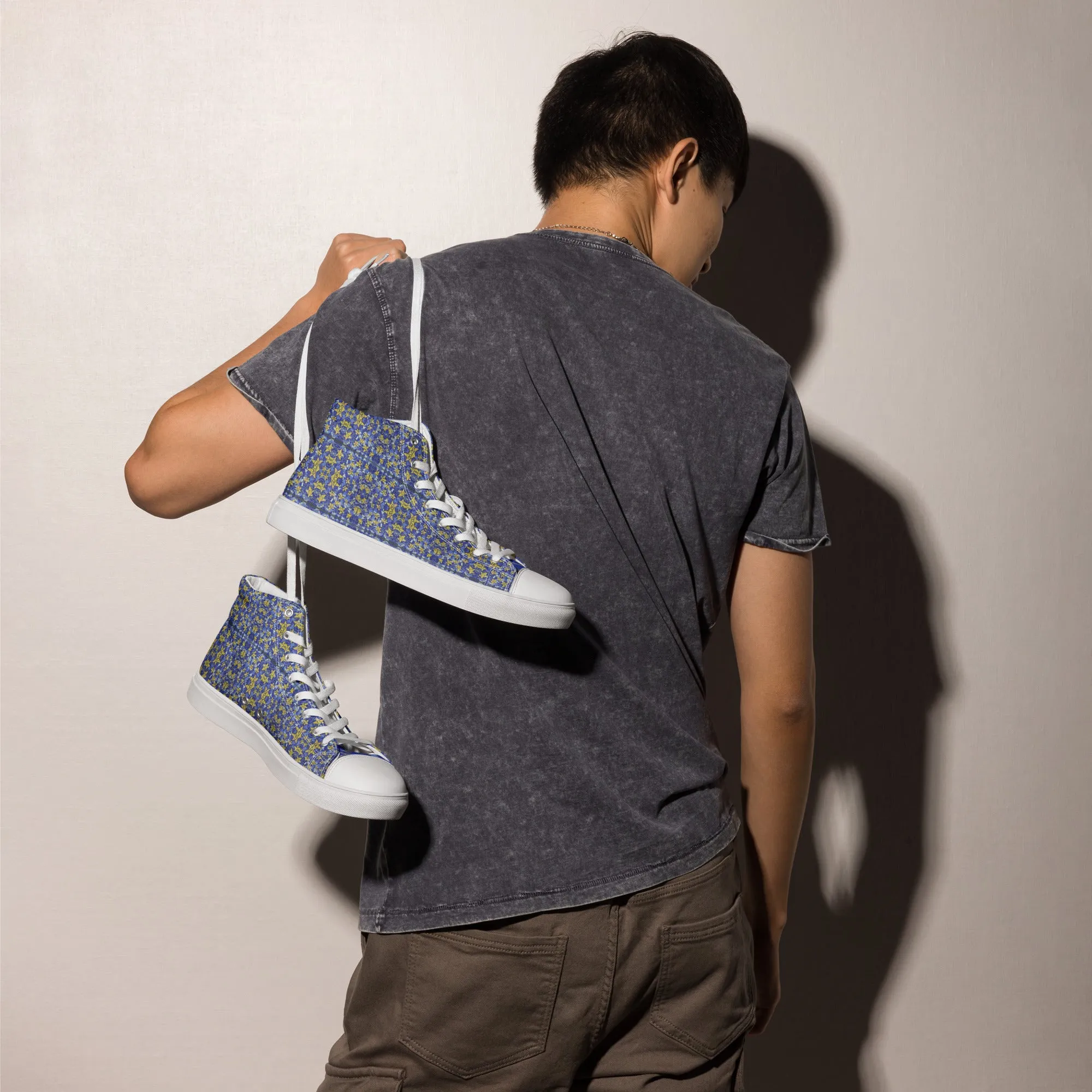 Men’s colorful high top canvas shoes - Blue Gourami