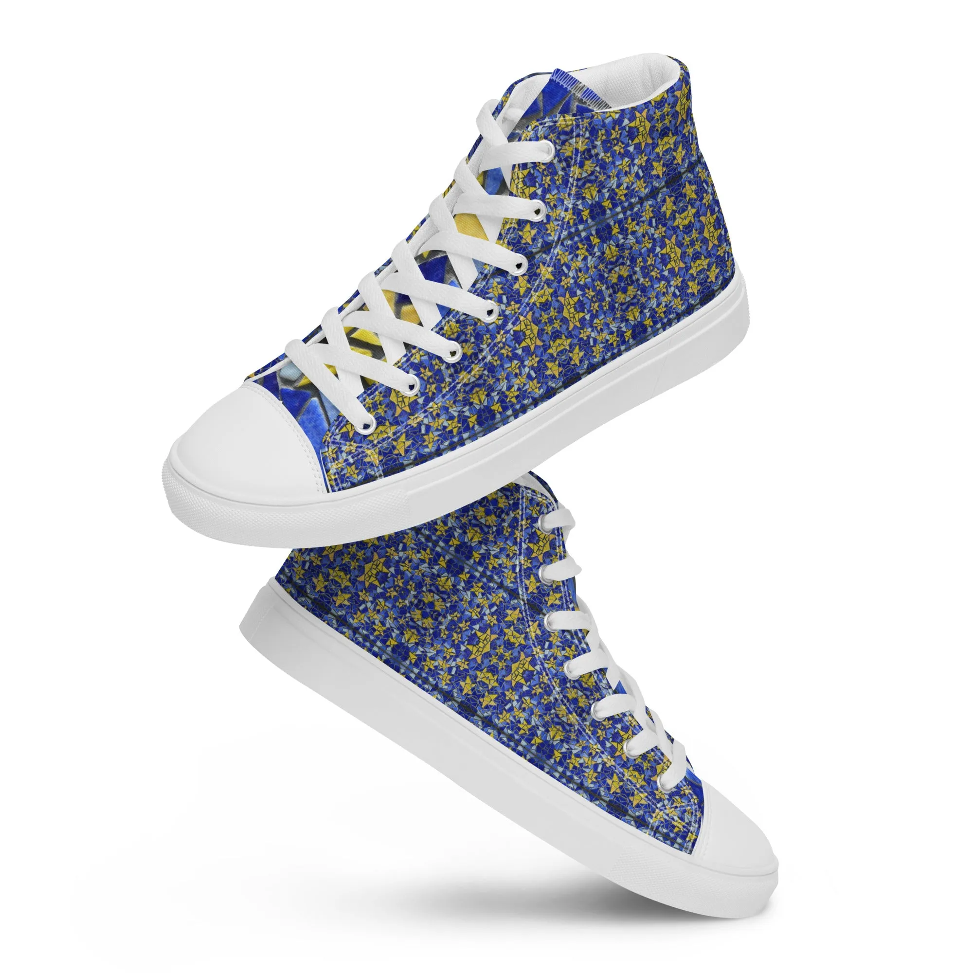 Men’s colorful high top canvas shoes - Blue Gourami