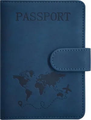 Passport Holder, Passport Cover with Credit Card Slot and Boarding Pass Slot Combo, Passport Wallet Case Book Travel Must Have, RFID Blocking Leather Travel Accessories, Dark Blue