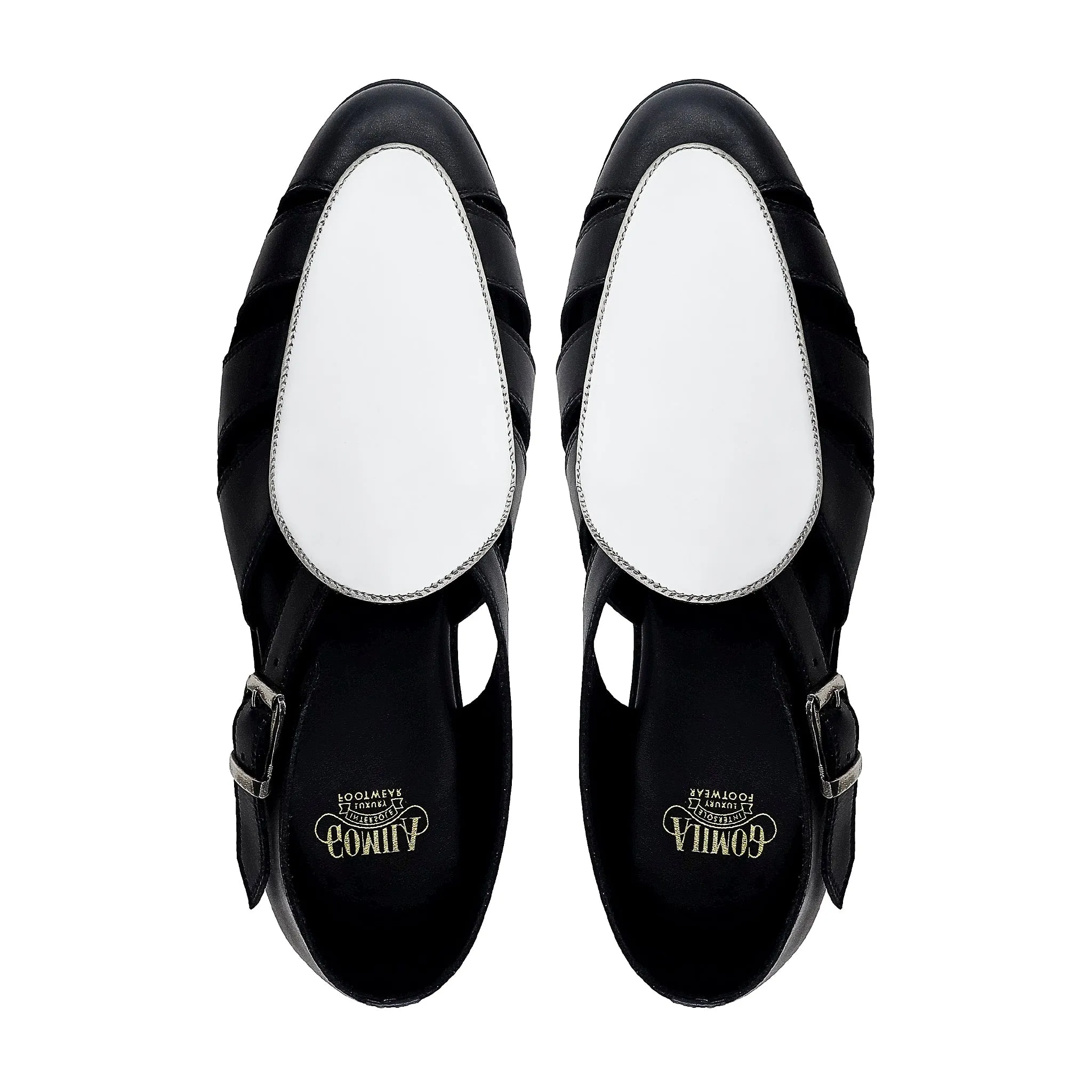 Pedri - Men's Black and White Calf Leather Sandal