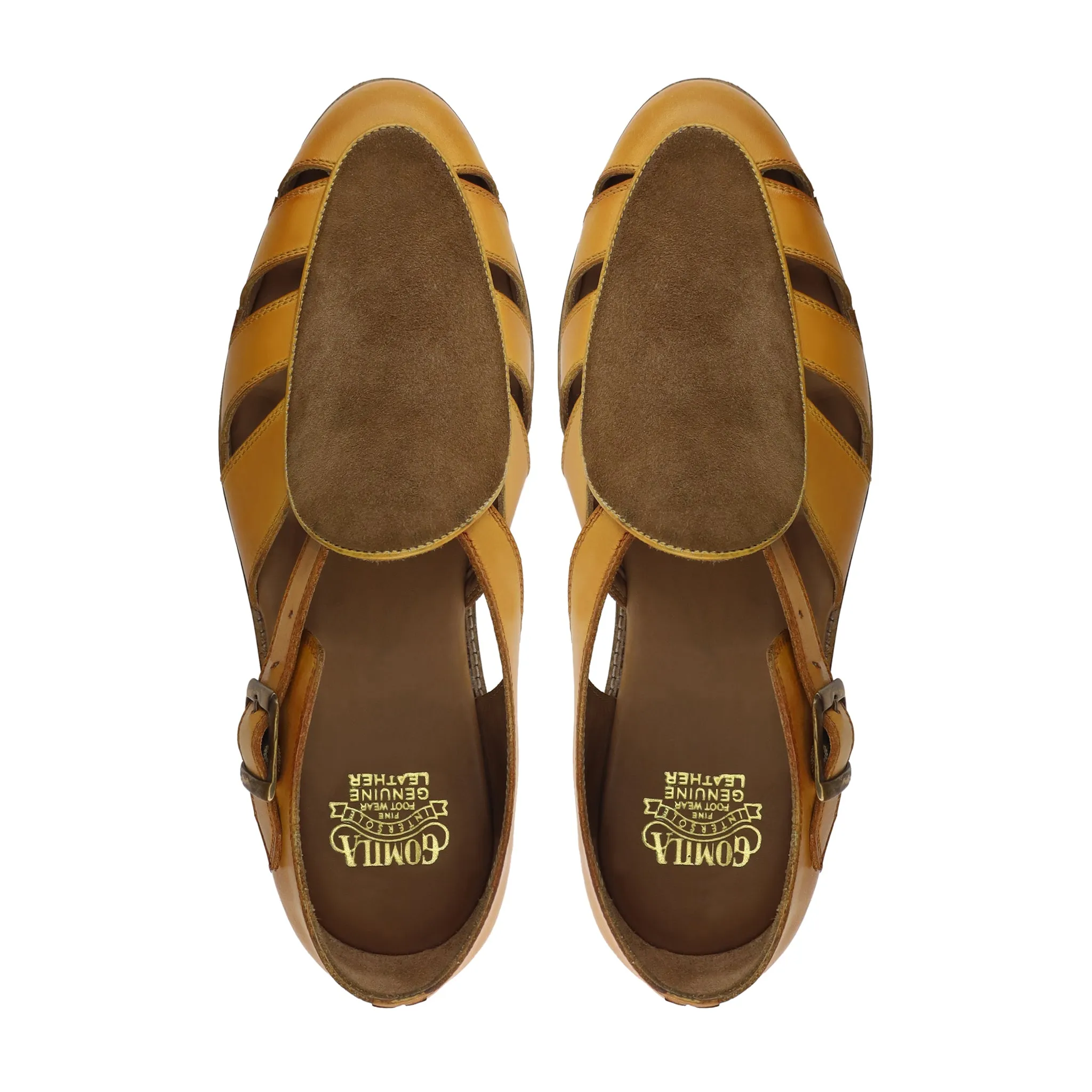 Pedri - Men's Yellow Calf Leather and Brown Kid Suede Sandal