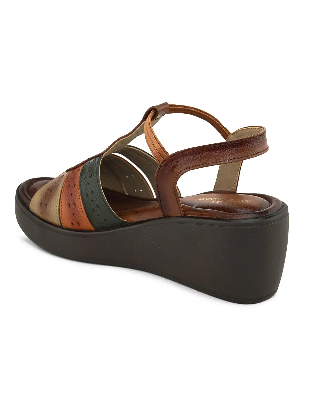 Pelle Albero Women's Latest Trendy Brown Leather Slip-On Heels Wedge Sandals