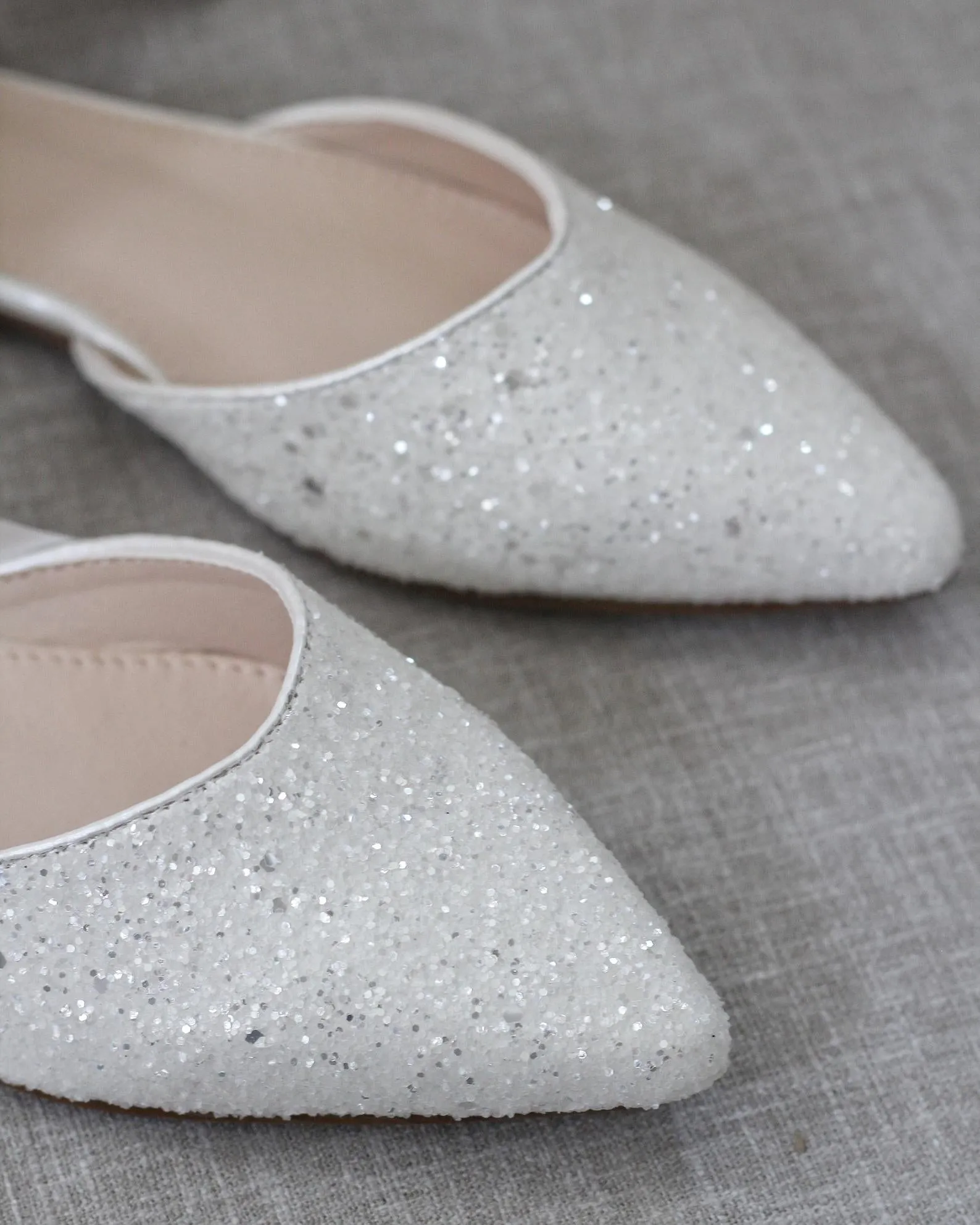 Rock Glitter Pointy Toe Flats with Satin Ankle Tie or Ballerina Lace Up