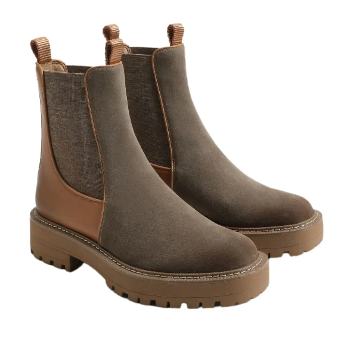 Sam Edelman Laguna 2 Desert Olive Round Toe Lug Sole Leather Chelsea Boots