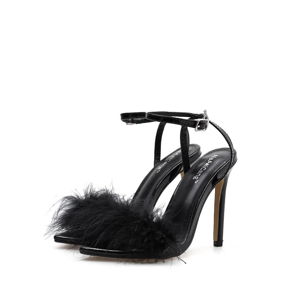 Stiletto High Heel Fur Buckle Sandals