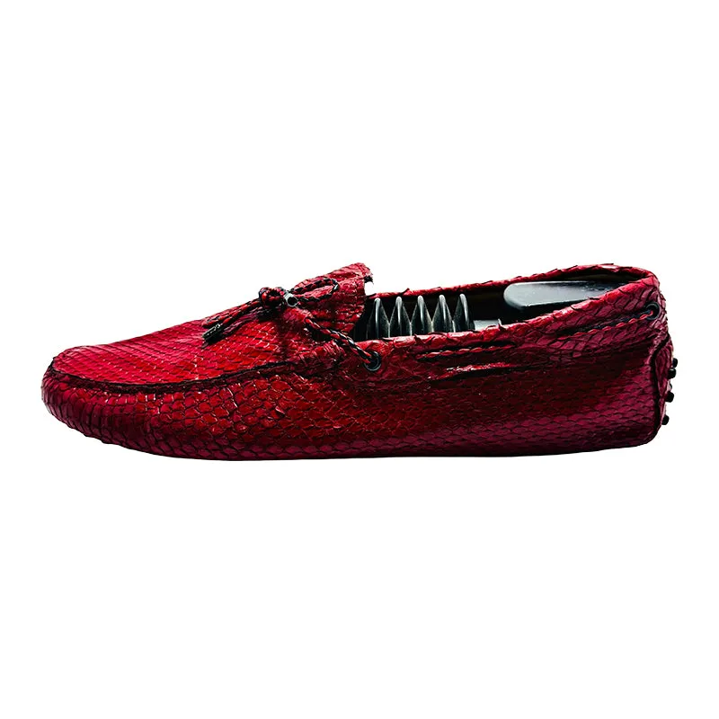 Tods Red Crocodile Leather Loafer Shoes